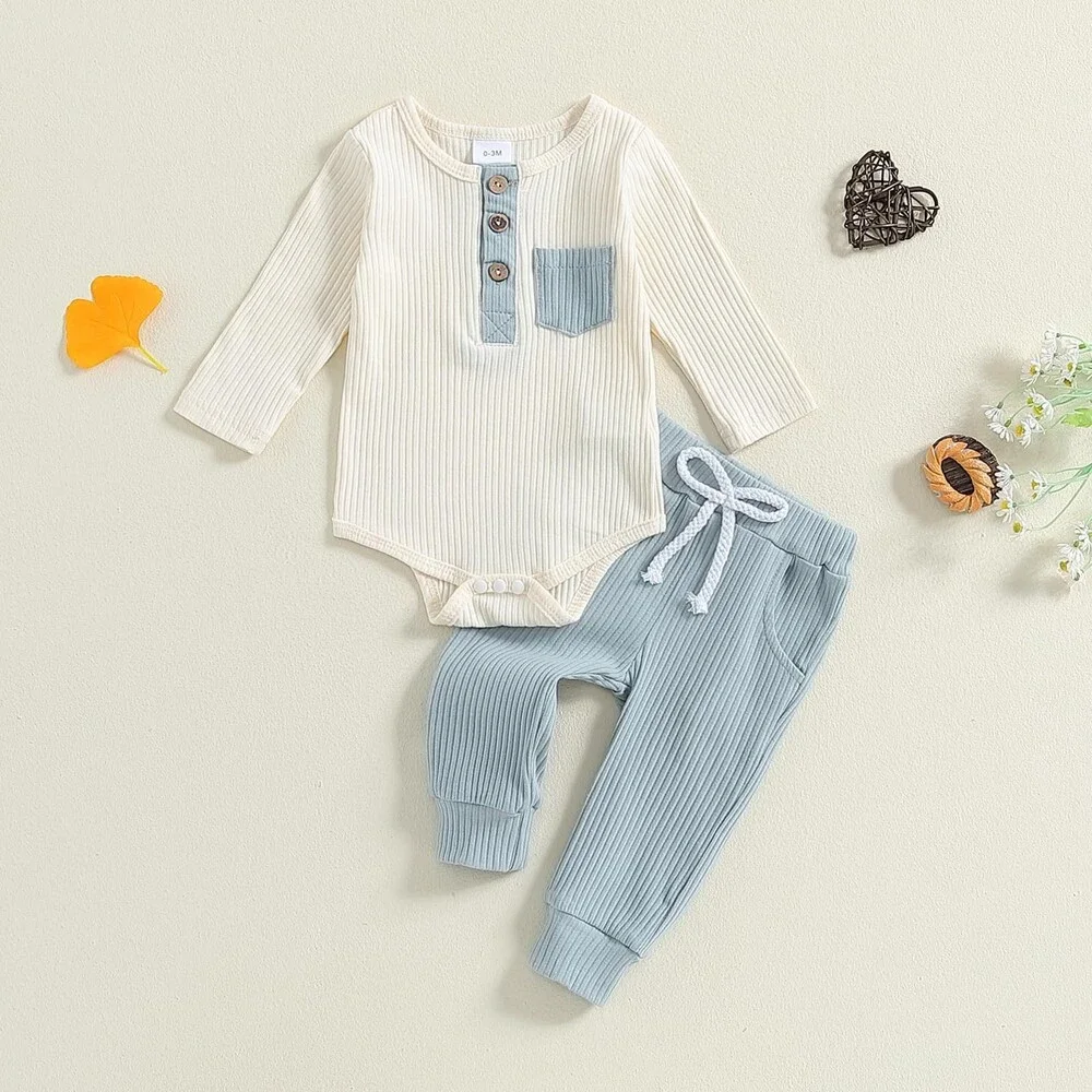 fhutpw Baby Boy Clothes Ribbed Knitted Long Sleeve Romper Pants Sets 3-6 MONTHS